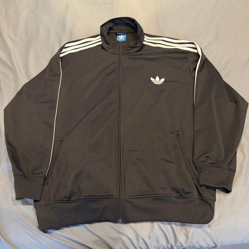 Y2K Adidas Track Jacket Men Black Trefoil Full Zip Warmup-‎ SEE DESCRIPTION!